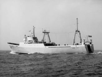 Black and white photograph of the Stern Trawler Northella, port side view