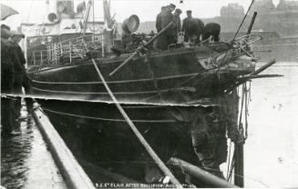Black and white postcard showing St Clair (I) after a collision, August 28 1914 with damage to the bow