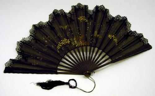 Black Wood Lace-Trimmed Fan