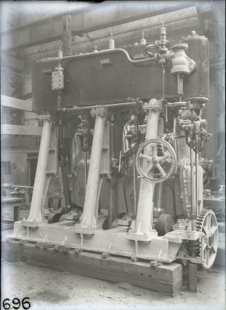 Glass negative of steam engines at Hall Russell's shipyard circa 1928 - 1929