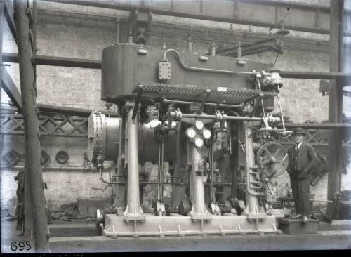 Glass negative of steam engines at Hall Russell's shipyard circa 1928 - 1929