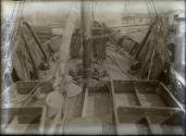 Glass negative showing steam engines being constructed at Hall Russell's shipyard circa 1929