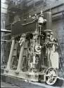 Glass negative showing steam engines being constructed at Hall Russell's shipyard circa 1929