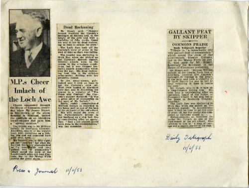 M.P.s Cheer Imlach of the Loch Awe / Gallant Feat By Skipper