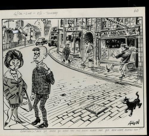 "Are ye sure ye went to the right place for yer new-look Beatle cut?"