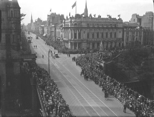 Crowd and Trams Union Street