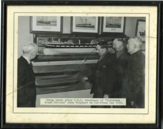 Framed black and white photograph taken post BBC broadcast of 'Christmas Round Britain' from Sh…