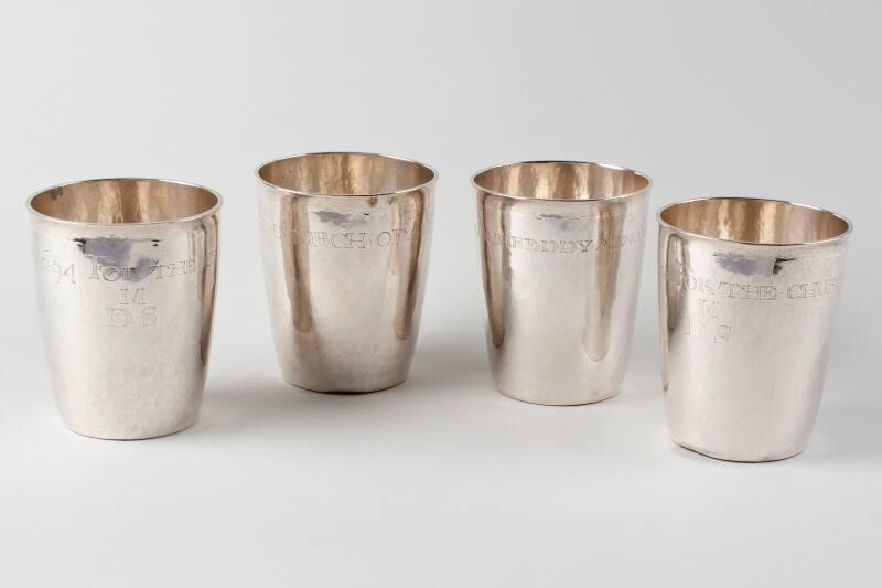 Set of Four Silver Beakers from Church of Auchreddy made by George Walker