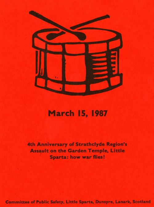 4th Anniversary of Strathclyde Region's Assault on the Garden Temple, Little Sparta: how war flies!