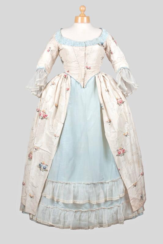 Cream and Blue Brocade Silk Former Wedding Dress