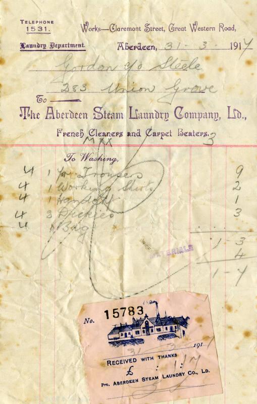 Receipt from Aberdeen Steam Laundry