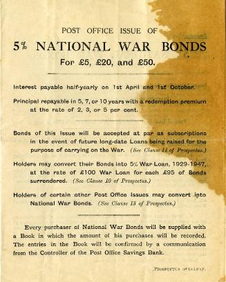Post Office Issue of 5% National War Bonds for £5, £20, and £50