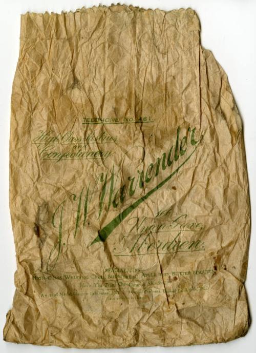 Paper Bag from J. W. Warrender Confectioners