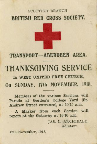Advert for Thanksgiving Service in West United Free Church