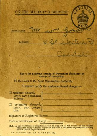 National Registration Card for William Gordon