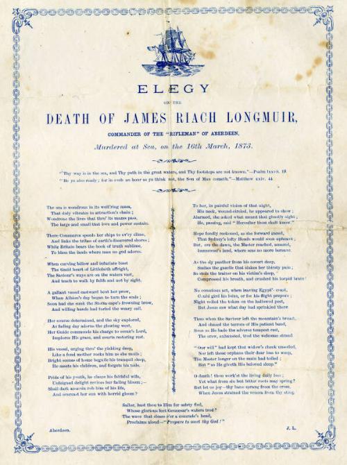 Elegy on the Death of James Riach Longmuir found inside Inkster Family Bible