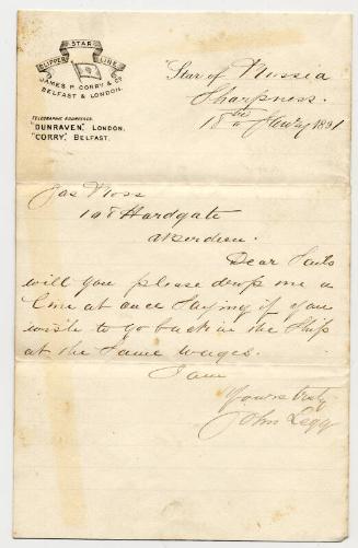 Letter of Reference for James Ross, Sailmaker