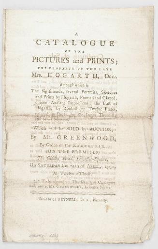Catalogue of the Pictures and Prints; the Property of the late Mrs Hogarth
