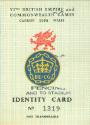 British Empire and Commonwealth Games Competitor's Identity Card