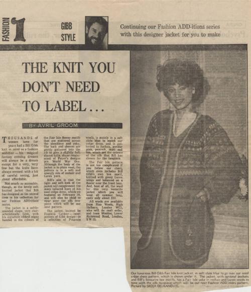 News Paper Clipping of Hand-Knitted Jacket Design and Pattern