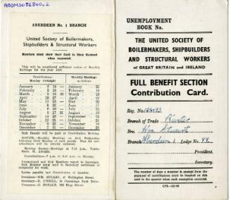 The United Society of Boilermakers, Shipbuilders and Structural Workers of Great Britain and Ireland Subscription Contributions Card