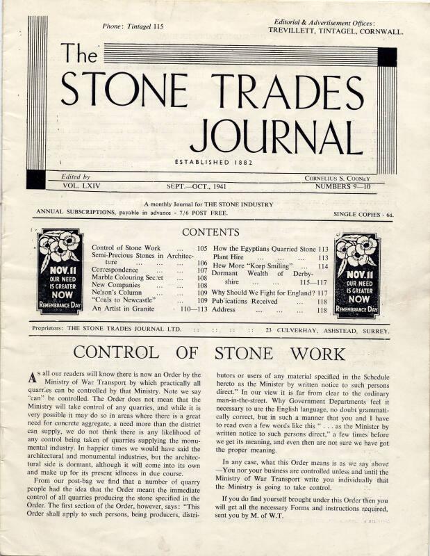 The Stone Trades Journal: Volume LXIV, September-October 1941 (No. 9-10)