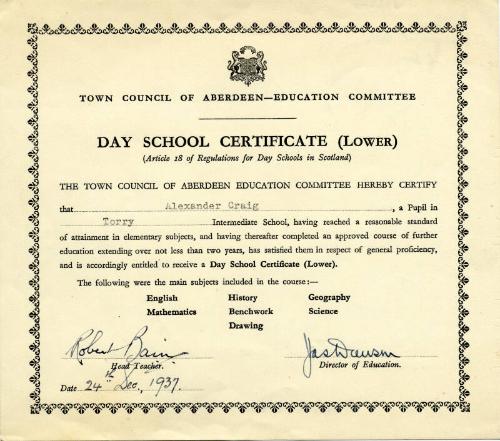 Town Council of Aberdeen Education Committee Day School Certificate (Lower)