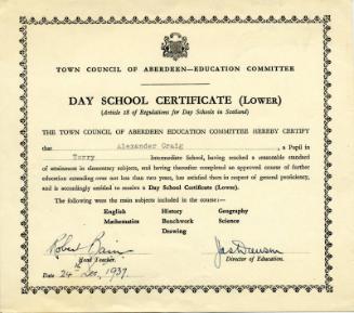 Town Council of Aberdeen Education Committee Day School Certificate (Lower)