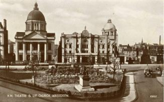 Postcard showing H.M. Theatre and U.F. Church in Aberdeen