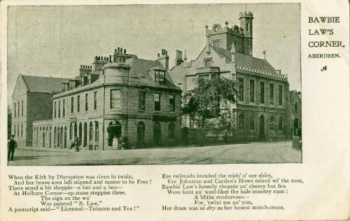 Postcard of Bawbie Law's Corner, Aberdeen