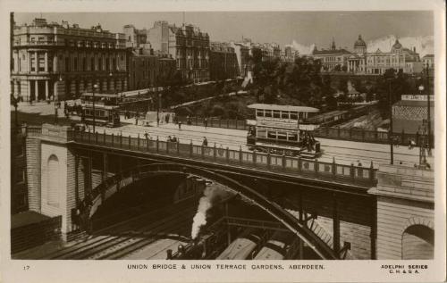 Postcard of Union bridge and Union Terrace Gardens, Aberdeen