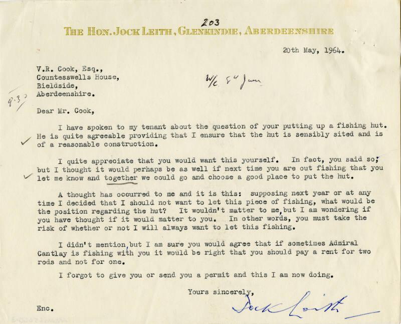 Part Letter on Erection of Fishing Hut