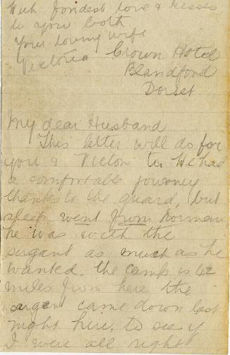 Victoria Cook to Husband R.S.Cook Asking that he Try and Stop Their Son Norman Being Sent on Active Service
