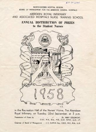 Annual Distribution of Prizes to Student Nurses 23 September 1958