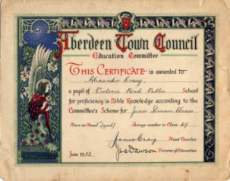 Aberdeen Town Council Education Committee Certificate of Proficiency in Bible Knowledge