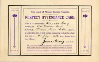 Town Council of Aberdeen Education Committee Perfect Attendance Card