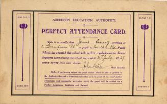Aberdeen Education Authority Perfect Attendance Card