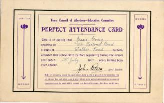 Town Council of Aberdeen Education Committee Perfect Attendance Card