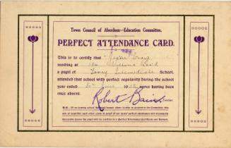 Town Council of Aberdeen Education Committee Perfect Attendance Card