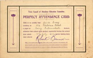 Town Council of Aberdeen Education Committee Perfect Attendance Card