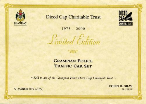 Certificate for Limited Edition Grampian Police Traffic Car Set for Diced Cap Charitable Trust