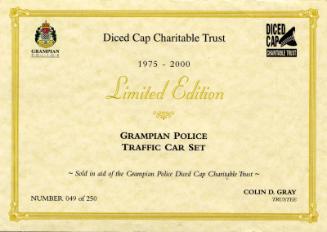 Certificate for Limited Edition Grampian Police Traffic Car Set for Diced Cap Charitable Trust