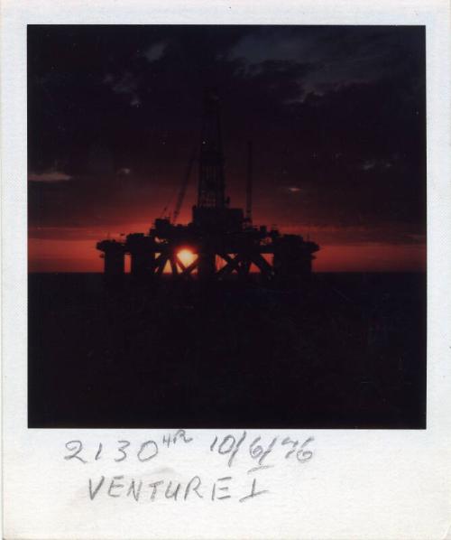 Colour Photograph Showing The Semi-Submersible Drilling Rig 'Venture 1' In The North Sea At Sun…