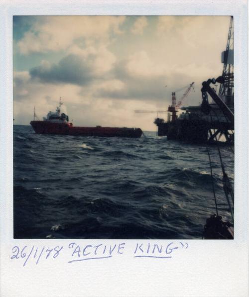 Colour Photograph Showing The Supply Vessel 'Active King' In The North Sea