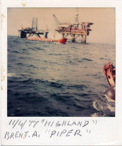 Colour Photograph Showing The Supply Vessel 'Highland Piper' Alongside Brent Alpha Platform & S…