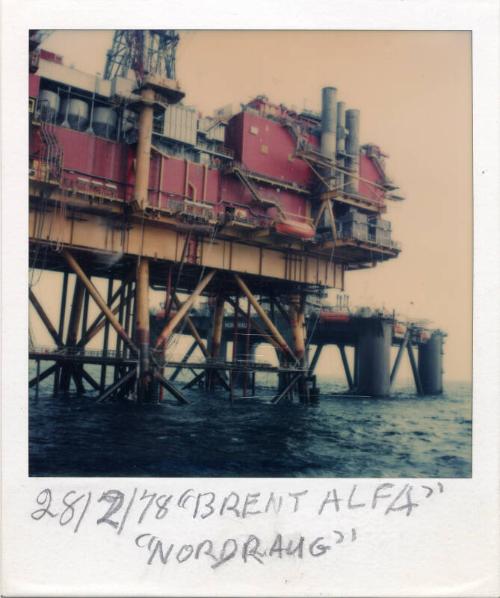 Colour Photograph Showing The Semi-Sub Rig 'Nordraug' At The Brent Alpha Oil Platform