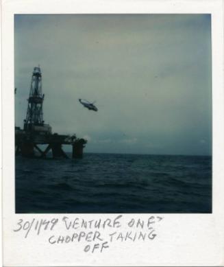 Colour Photograph Showing A Helicopter Taking Off From The Semi-Submersible 'Venture One'