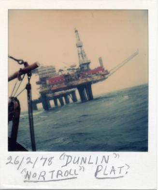 Colour Photograph Showing The Dunlin Alpha Oil Platform And Nortroll Semi-Sub Alongside