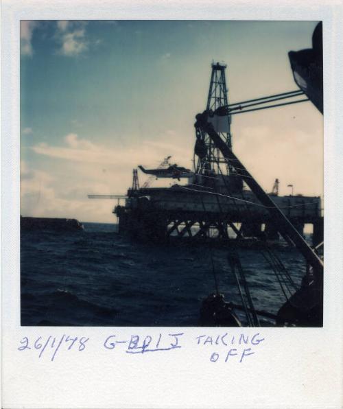 Colour Photograph Showing A Helicopter Taking Off From A Semi- Sub In The North Sea