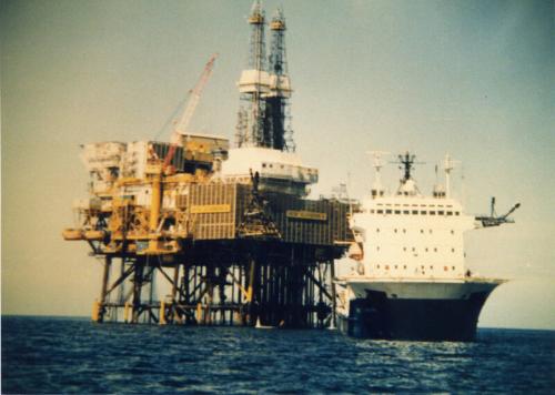 Colour Photograph Showing The Claymore Oil Platform With An Unidentified Vessel In The Foregrou…